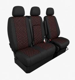 Set huse scaune auto compatibile Mercedes Sprinter 2006-2017 2+1, material textil, negru cusatura rosie
