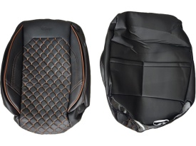 Set huse scaune auto dedicate Dacia Duster II 2020-> piele ecologica neagra si cusaturi maro in romb - Img 3