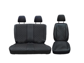 Set huse scaune auto, dedicate IVECO Daily 2014->, 2+1 fata, piele ecologica neagra si cusatura neagra in romb