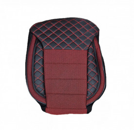 Set huse scaune auto universale, fata-spate, piele ecologica neagra cu material textil rosu inchis - Img 1