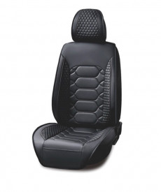 Set huse scaune auto universale, piele ecologica neagra, fata-spate - Img 2