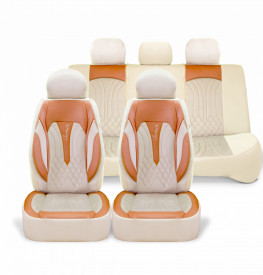 Set huse scaune auto universale seria SIDNEY, material textil crem si piele ecologica maro, fata-spate, compatibil airbag - Img 3
