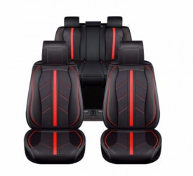 Set huse scaune auto universale SPORT, piele ecologica neagra cu rosu, fata-spate