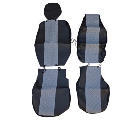 Set huse scaune autoutilitara 2+1 pentru fata culoare negru cu gri, piele ecologica compatibil cu Opel Vivaro 2014-2019 VAN - Img 5