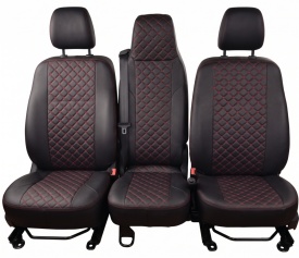 Set huse scaune autoutilitara 2+1 pentru fata culoare negru cu rosu, piele ecologica dedicate Opel Vivaro 2014-2019 VAN - Img 3