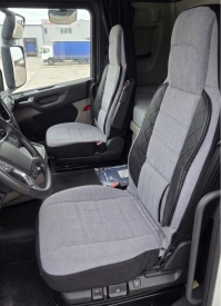 Set huse scaune camion compatibile SCANIA R G P 2005-2016, tetiere integrate, piele ecologica cu catifea, negru cu gri - Img 4