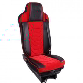 Set huse scaune camion compatibile VOLVO FH3 2002-2013 euro 5, piele ecologica cu catifea, negru cu rosu - Img 3