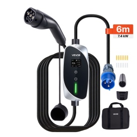 Statie incarcare mobila, Wallbox mobil, 7,4 kW 32A, incarcator portabil EV tip 2, incarcator auto monofazat pentru vehicule electrice cu cablu de incarcare de 6 m, priza CEE, ecran LCD, statie de incarcare EV reglabila, cutie de control IP66 - Img 7