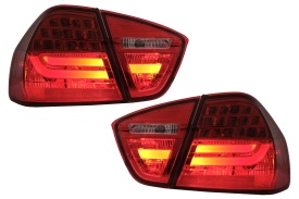 Stopuri LED Light Bar LCI Design compatibil cu BMW E90 Seria 3 Limuzina 2005-2008 Rosu Clar - Img 1