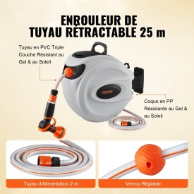 Tambur pentru furtun retractabil, Tambur pentru furtun de apa, lungime furtun 25m pivotant 180° Montat pe perete - Img 6