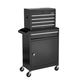 Carucior pentru scule, organizator dulap scule cu 5 sertare, cutie scula metalica detasabila in partea superioara, bara blocare, raft scule atelier garaj