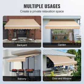 Copertina retractabila manuala, 400x240 cm, pentru terasa exterioara, parasolar retractabil, adapost pentru usa si fereastra din poliester rezistent la apa, cu maner manivela pentru curte, balcon - Img 6