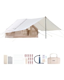 Cort gonflabil pentru camping, Glamping 300D Oxford, usor de instalat pentru 3-5 persoane cu pompa manuala, cort pentru 4 sezoane cu baldachin, 2 usi si 2 ferestre din plasa - Img 9