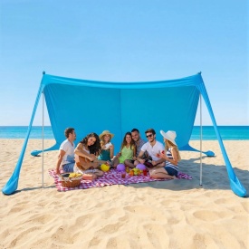 Cort plaja, adapost soare plaja, UPF 50+, inaltime 2m, 3.4 m x 3.4 m, copertina de plaja ușor de ridicat cu saci de nisip, stalpi de stabilitate, lopeți de nisip - Img 8
