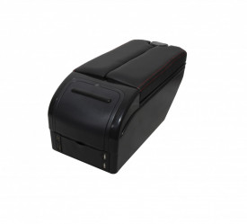 Cotiera auto universala, piele ecologica cu cusaturi rosii, 4 USB, suport de pahar si scrumiera - Img 2