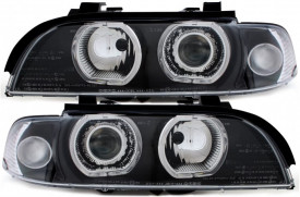 Faruri Angel Eyes compatibil cu BMW 5 Series E39 1995-2000 Halo Rims Negru - Img 3