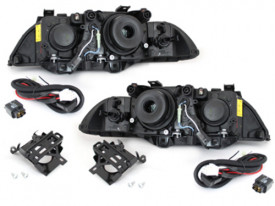 Faruri compatibil cu BMW Seria 5 E39 (09.1995-06.2003) Angel Eyes D2S/H7 Negru - Img 2