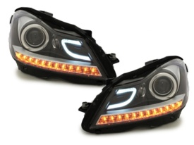 Faruri LED DRL compatibil cu Mercedes C-Class W204 S204 C204 Facelift (2011-2014) Negru - Img 1