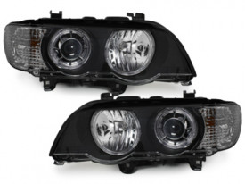 Faruri Xenon Angel Eyes compatibil cu BMW X5 E53 1999-2003 Negru - Img 4