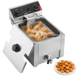 Friteuza electrica comerciala, capacitate ulei 6,8 L, friteuza de blat din otel inoxidabil de 2500 W cu cos si capac, control al temperaturii, supapa de scurgere a uleiului pentru restaurant si nu numai - Img 9