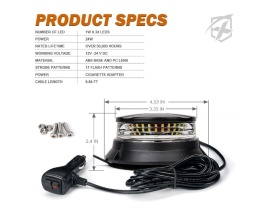 Girofar cu LED de 24W, cu magnet si ventuza, 12V-24V, lumina albastra, E9 E-Mark - Img 5