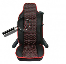 Husa scaun compatibila camion IVECO STRALIS 2002->, textil negru si piele ecologica neagra cu cusatura rosie - Img 2