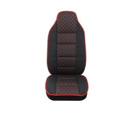 Husa scaun compatibila camion SCANIA, textil negru si piele ecologica neagra cu cusatura rosie - Img 1