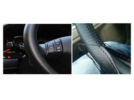 Husa volan din imitatie piele perforata cu ac si ata de culoare neagra diametru 38 cm - Img 5