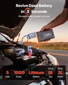 Jump Starter, 1000A, Jumper Baterie Auto, Booster Portabil Baterie Litiu 12V, Jump Box cu Lanterna in 3 moduri si cabluri, pentru motoare de pana la 5L Benzina si 3L Diesel - Img 4