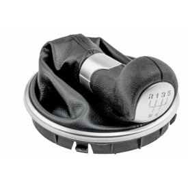Nuca schimbator de viteze cu rama si manson piele ecologica compatibil Skoda Fabia II 2007-2014, Roomster 2006-2015, 5 trepte, culoare negru cu argintiu - Img 2