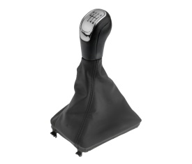 Nuca schimbator de viteze cu rama si manson piele ecologica compatibil Skoda Superb II 2008-2015, 6 trepte, culoare negru cu crom si argintiu