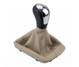 Nuca schimbator de viteze cu rama si manson piele ecologica compatibil Skoda Octavia II 2004-2013, 6 trepte, culoare negru cu bej