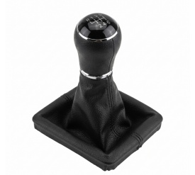 Nuca schimbator de viteze cu rama si manson piele ecologica compatibil cu VW Caddy IV Facelift 2015-2020, 6 trepte, culoare negru cu crom
