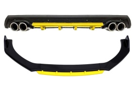 Pachet exterior aero universal, prelungire bara fata si difuzor, negru cu galben