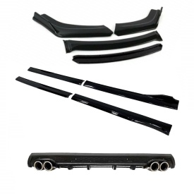 Pachet exterior aero universal, prelungire bara fata si praguri laterale negru cu buza neagra si difuzor cu tipsuri rotunde