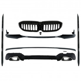 Pachet Exterior Extensii compatibil cu BMW Seria 3 G20 Sedan G21 Touring 2018-2019 M340i Design Negru Lucios