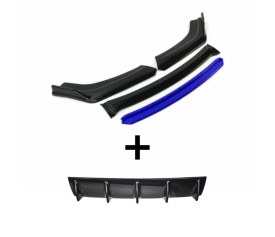 Pachet exterior Prelungire bara fata Civic Design, negru lucios cu buza albastra, 4 piese si Difuzor auto de bara universal culoare Negru Lucios