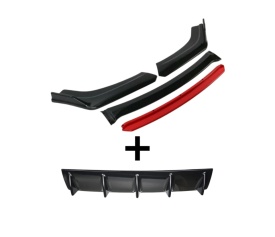 Pachet exterior Prelungire bara fata Civic Design, negru lucios cu buza rosie, 4 piese si Difuzor auto de bara universal culoare Negru Lucios