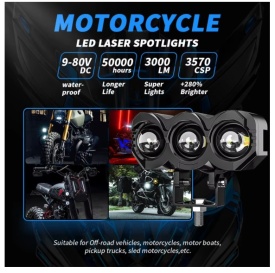 Proiector cu LED, 30W, Faza scurta, faza lunga, Alb + Galben, 9V - 60V, pentru Moto, ATV, Off-Road - Img 2