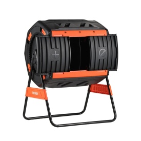 Recipient pentru compost VEVOR, Composter rotativ pentru exterior cu camera dubla de 200 litri, 2 usi glisante si sistem de aerare, usor de rotit si rapid, pentru exterior, gradina, bucatarie si deseuri din curte