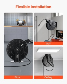 Rola pentru furtun de spalare cu presiune, 15,2 m x 9,5 mm, retractabila, din otel, pentru sarcini mari, 4000 PSI max, reincarcare automata, montare flexibila pe perete sau podea pentru spalare auto, gradina - Img 7