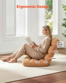 Scaun de podea, scaun de gaming pliabil cu 14 pozitii reglabile si spatar, cadru metalic robust cu spuma reciclata si suprafata din fleece coral, multifunctional pentru citit, relaxare, culoare maro - Img 5