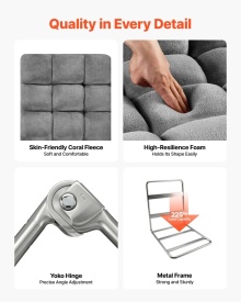 Scaun de podea, scaun de gaming pliabil cu 14 pozitii reglabile si spatar, cadru metalic robust cu spuma reciclata si suprafata din fleece coral, multifunctional pentru citit, relaxare, culoare gri - Img 2