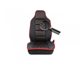 Set 2 Huse auto Scaune Fata 1+1 Universal, Material textil negru cu imitatie de piele neagra cu cusaturi rosii - Img 7