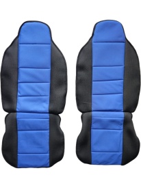 Set 2 huse scaune auto pentru fata, material textil, negru cu albastru - Img 1
