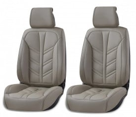 Set 2 huse scaune auto pentru fata universale, piele ecologica gri - Img 1