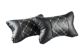 Set 2 pernute universale pentru tetiere, piele ecologica negru cu cusatura alba - Img 1