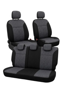 Set huse auto pentru scaune compatibile Dacia Duster I 2014-2017, material textil negru cu gri, Lichidare stoc!