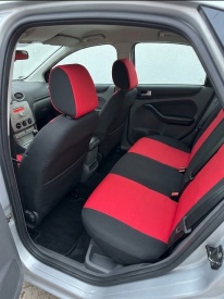 Set huse auto pentru scaune compatibile FORD FOCUS II 2004-2011 HTB sau COMBI, material textil negru cu rosu, Lichidare stoc - Img 3