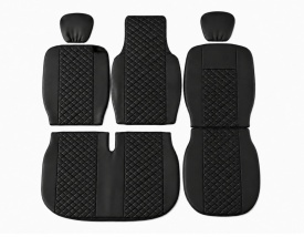Set huse auto pentru scaune compatibile Renault Master 2010-2019 2+1 locuri, material piele ecologica, culoare negru cu cusatura neagra, 6 piese - Img 3